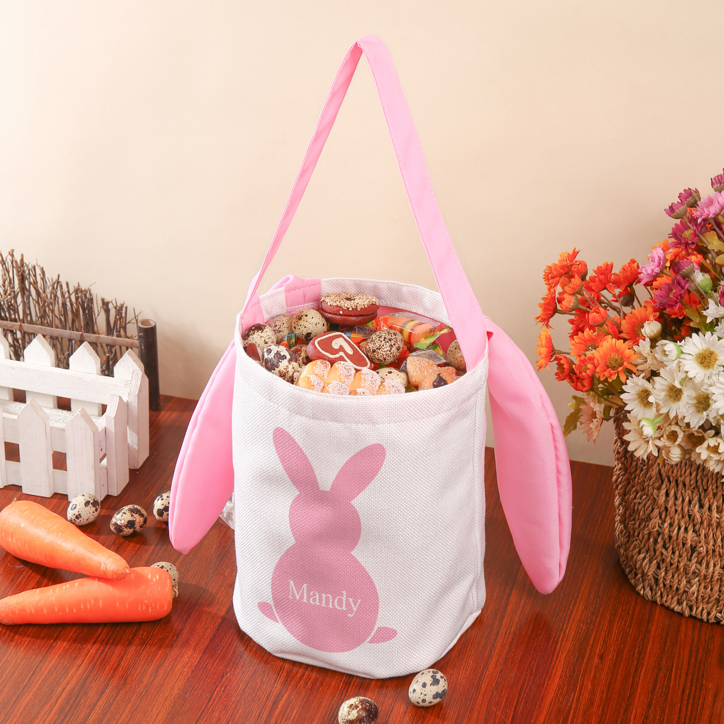 Sac de Pâques Lapin 1 Prénom Personnalisé Tote Bag Enfant