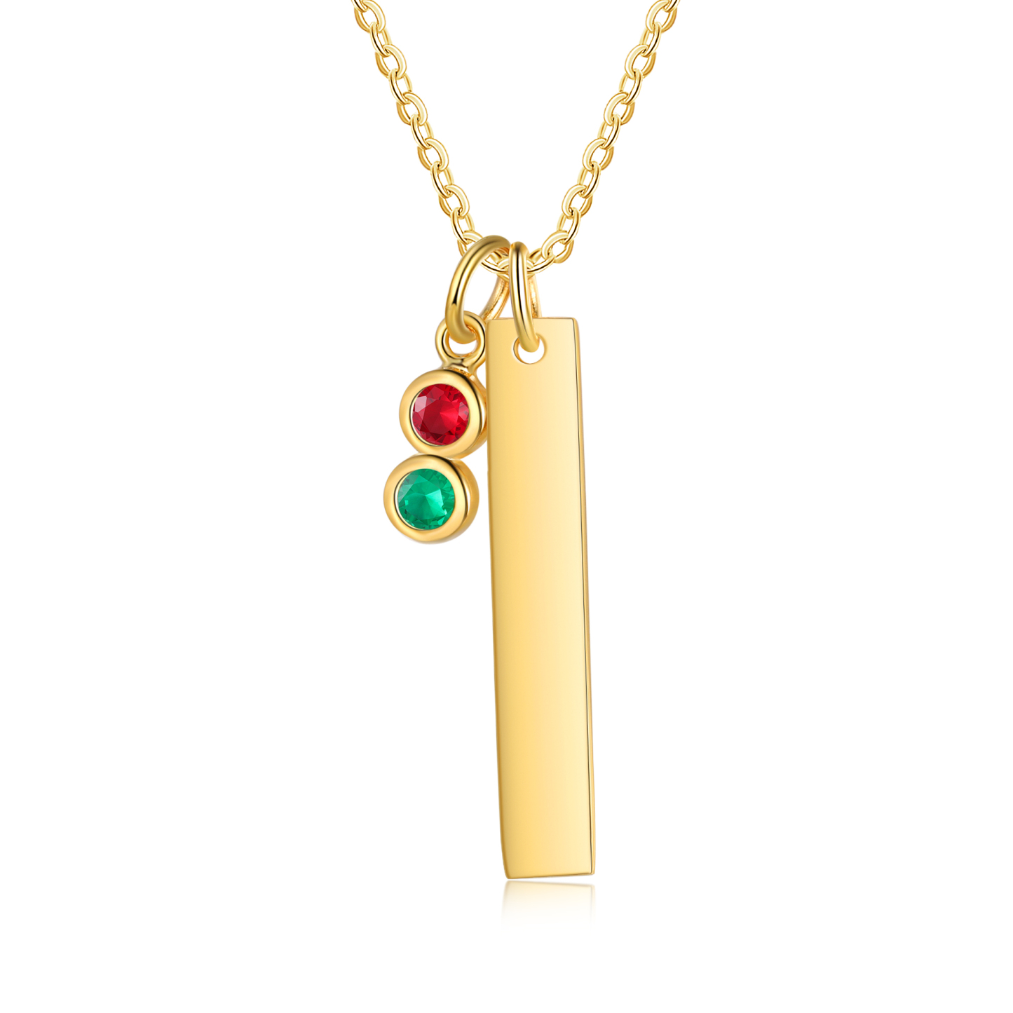 Collier Barre 1 Texte Personnalisé avec 2 Pierres de naissance Collier Femmes