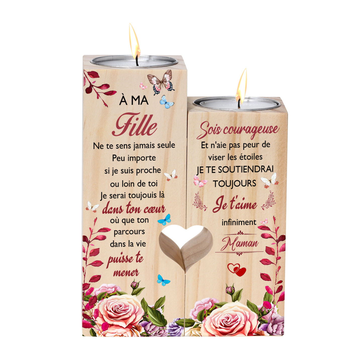 À ma Fille - Bougeoir en Bois sans bougie Cadeau de Maman pour Fille