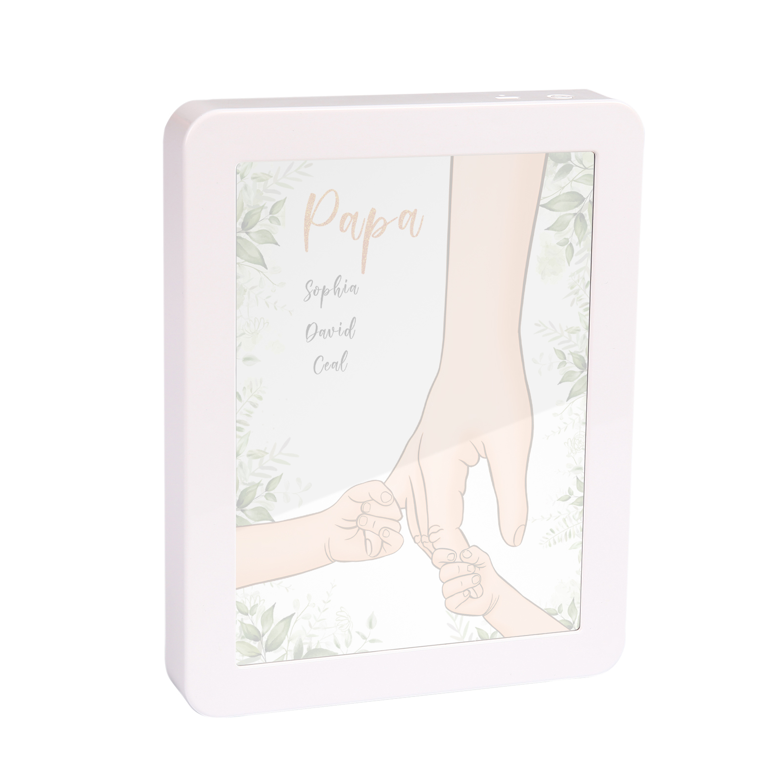 Lampe LED/Cadre Photo/Miroir multifonctionnel la main dans la main 3 Prénoms et 1 Tetxe Personnalisés Cadeau Créatif pour Famille