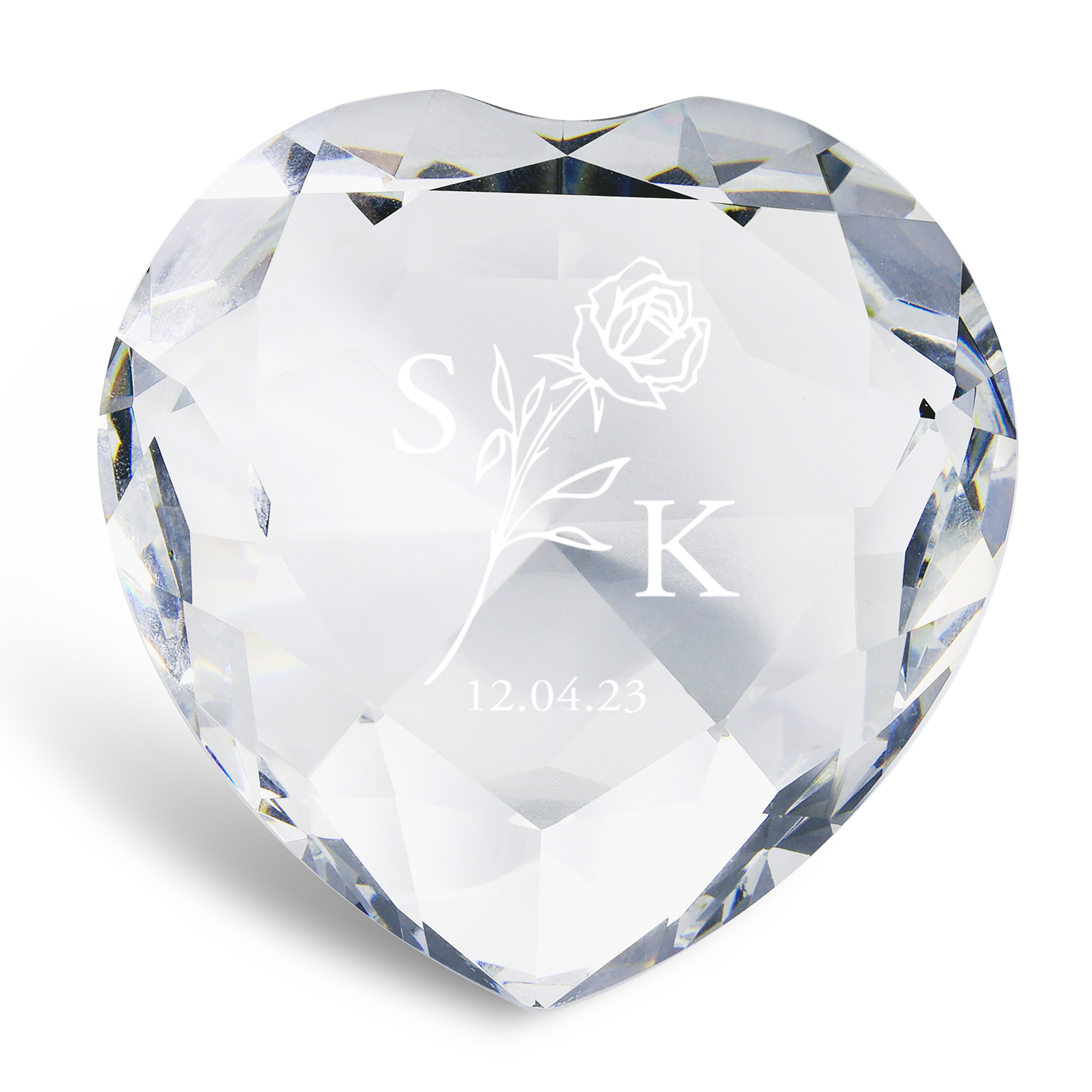 Décoration Cristal Cœur 2 Lettres Personnalisées avec Date pour Couple