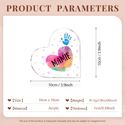 À ma Maman/Mamie - Plaque Acrylique Mains et Enfants en Forme de Cœur 2 Prénoms Personnalisés