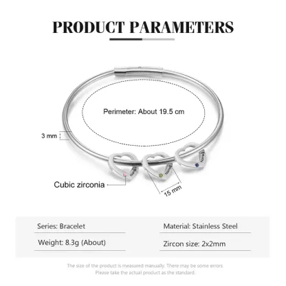 Bracelet Jonc 3 Prénoms Personnalisés avec 3 Pierres de Naissance | Jessemade