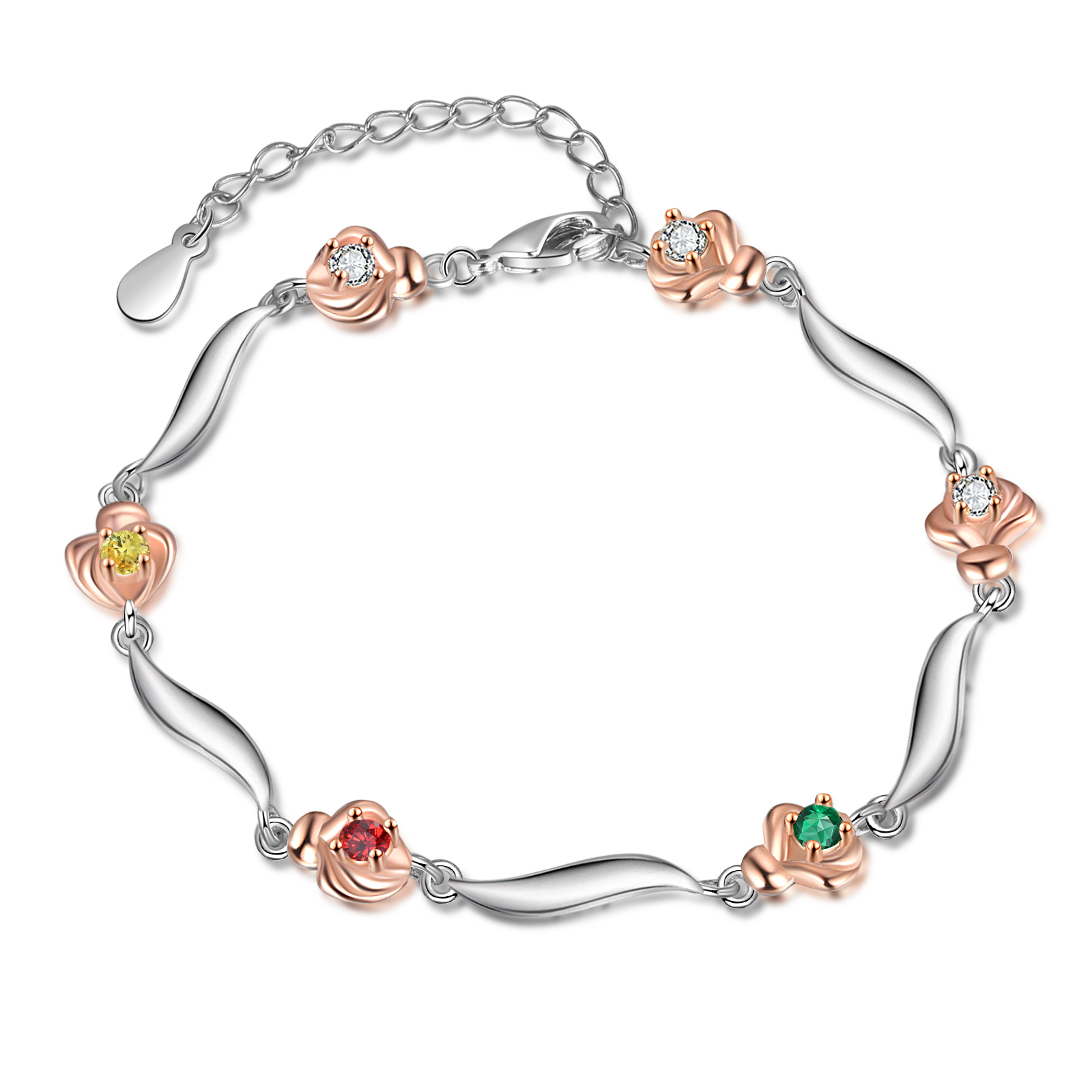 Bracelet Roses 3 Prénom Personnalisé avec 3 Pierre de Naissance