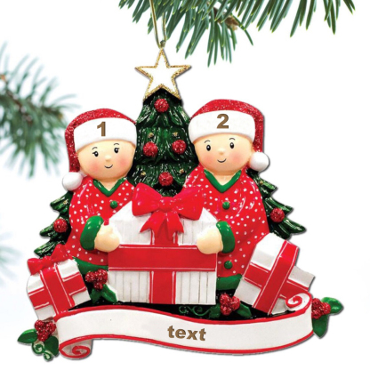 Décoration Sapin Noël Poupée 2 Prénoms Personnalisés et texte