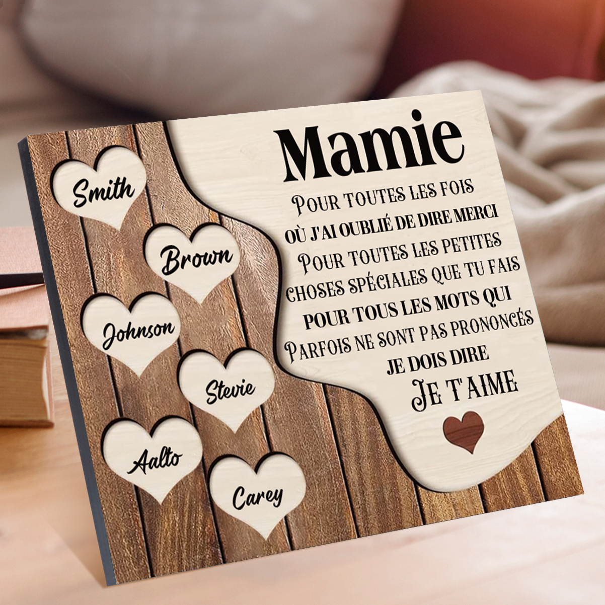 À ma Maman/Mamie - Cadre en Bois 6 Prénoms Personnalisés avec Texte Cadeau pour Famille