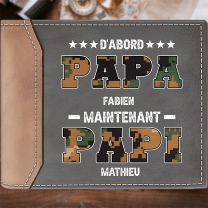 À Papa/Papi - Portefeuille Homme 2 Prénoms Personnalisés avec couleur de camouflage Porte-Monnaie pour Homme | Jessemade