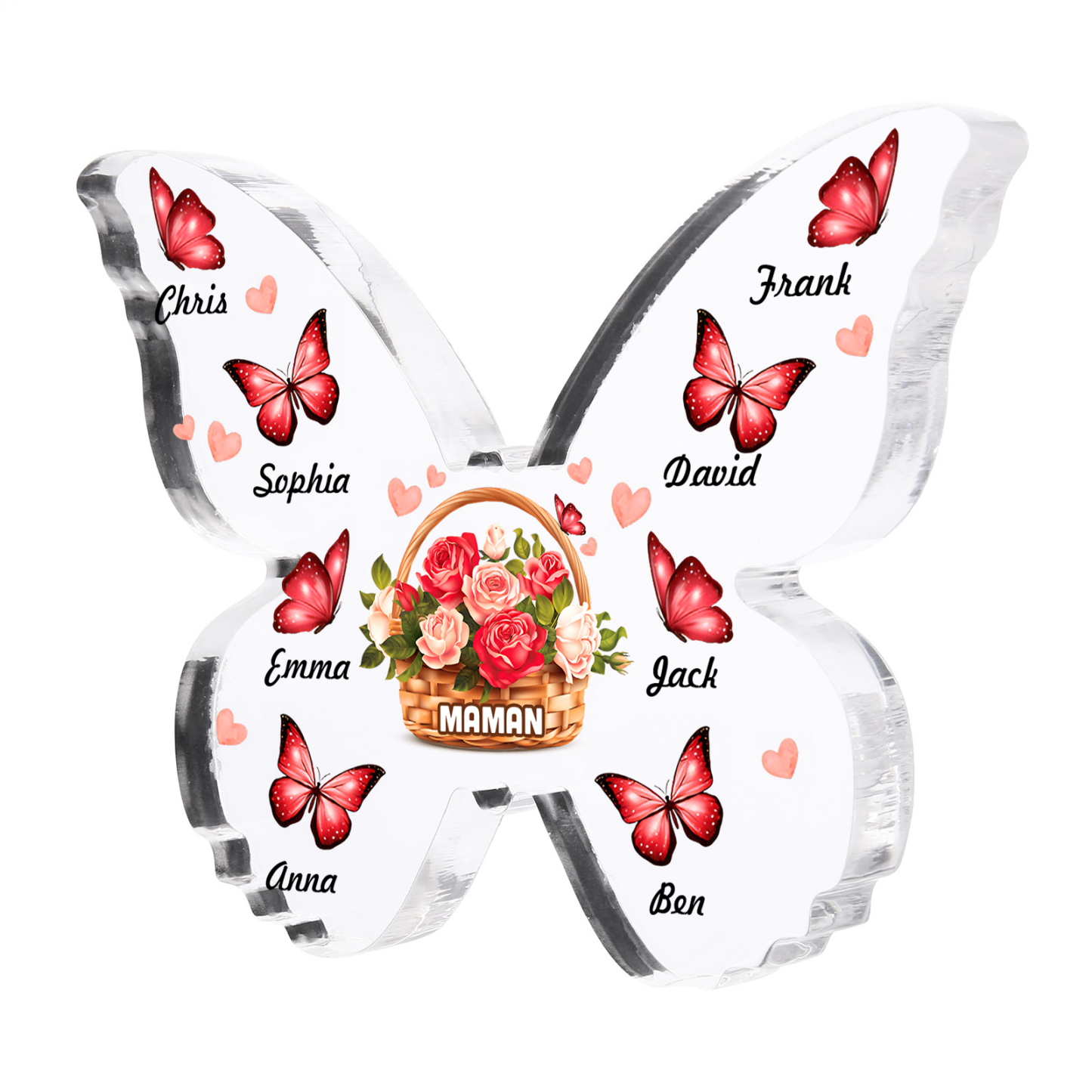 À Maman/Mamie - Plaque Acrylique en forme de Papillon 8 Prénoms et 1 Texte Personnalisés Decoration Fleurs et Papillons