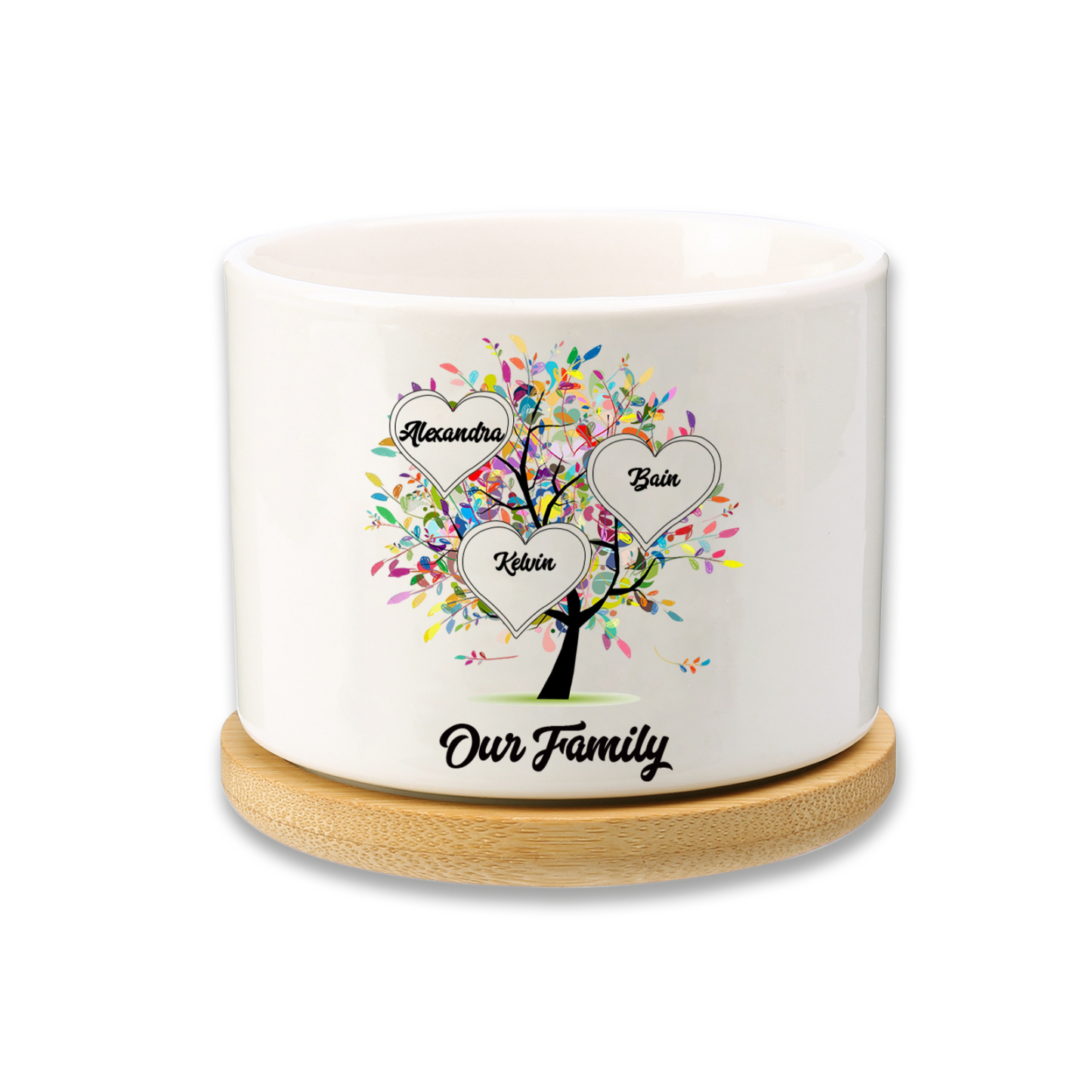 Vase/Pot de Fleurs Arbre 3 Prénoms Personnalisés avec Texte Décoration de la Maison (sans plantes)