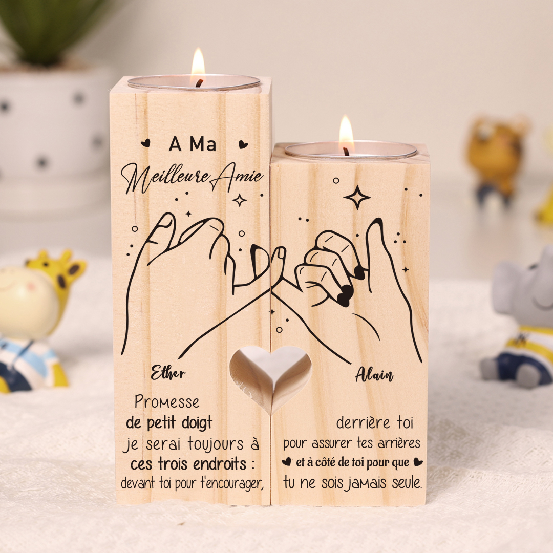 À Ma Meilleure Amie-Bougeoirs en Bois la main dans la main 2 Prénoms Personnalisés sans bougie