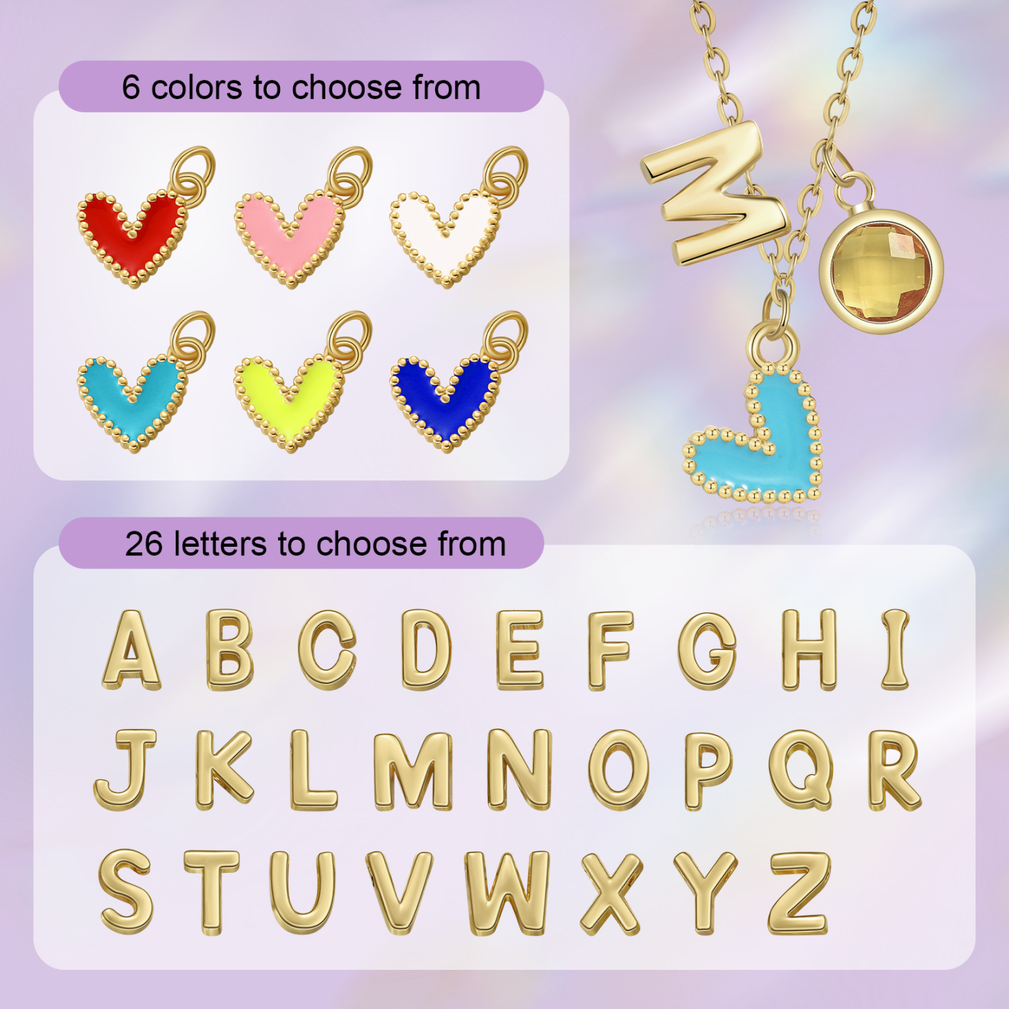 Collier Enfants Bébé Collier Cœur 1 Pierre de Naissance et 1 Lettre pour Fille Filleule