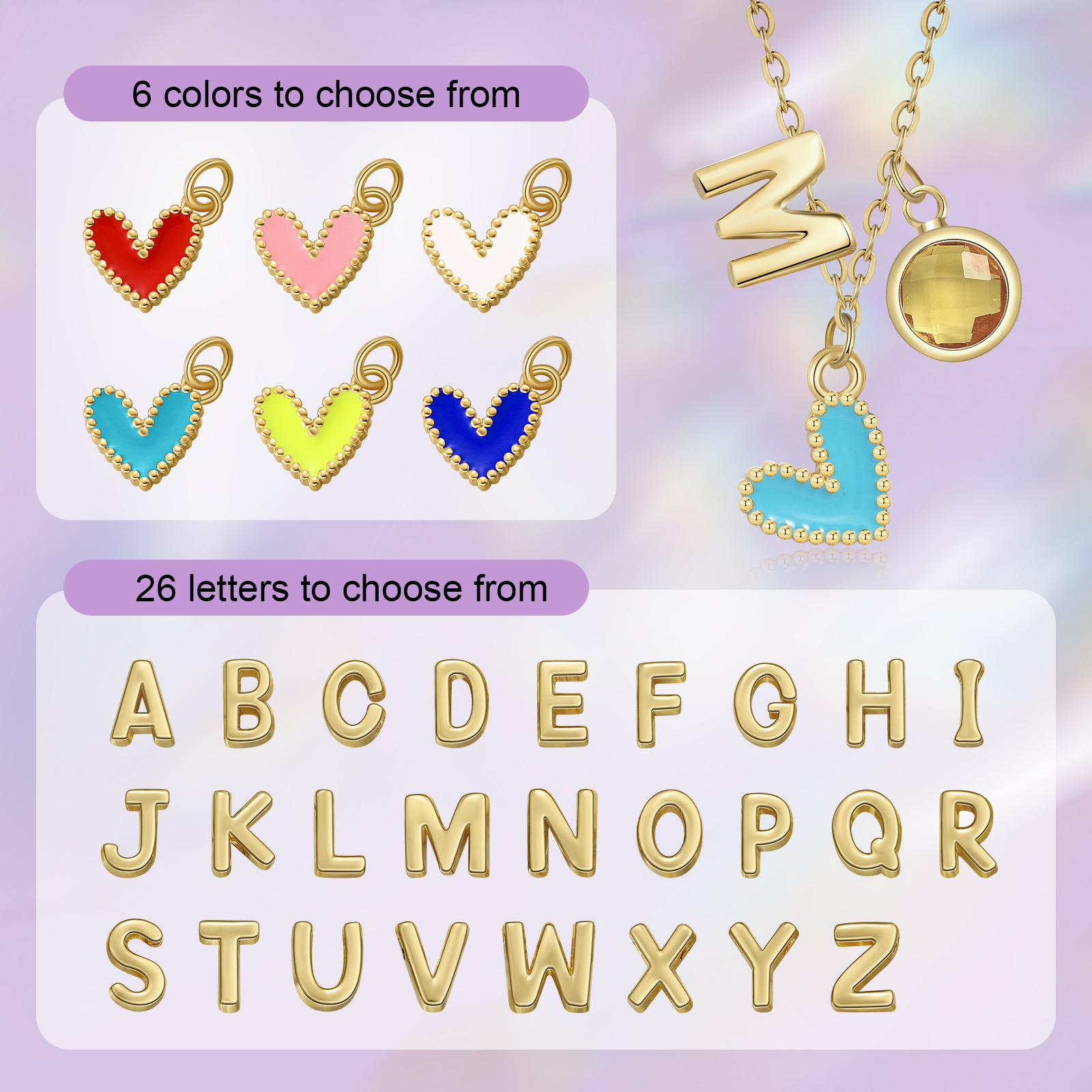 Collier Enfants Bébé Collier Cœur 1 Pierre de Naissance et 1 Lettre pour Fille Filleule