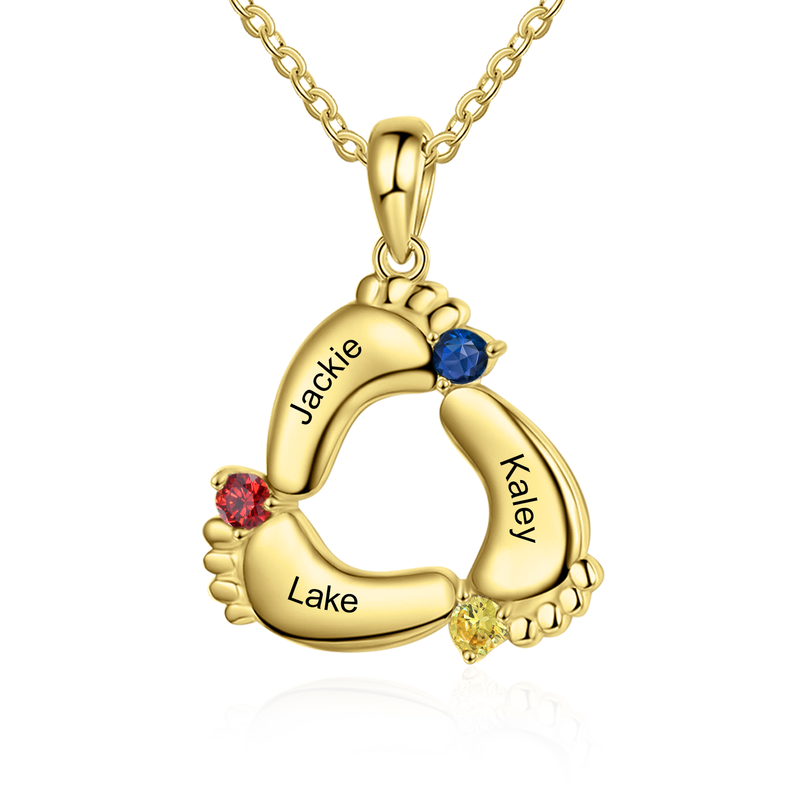 Collier 3 Prénom Personnalisé pied bebe avec pierre de naissance