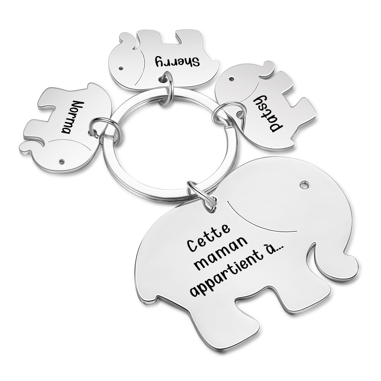 À Maman/Mamie - Porte-Clés Éléphant 3 Prénoms Personnalisés avec Texte