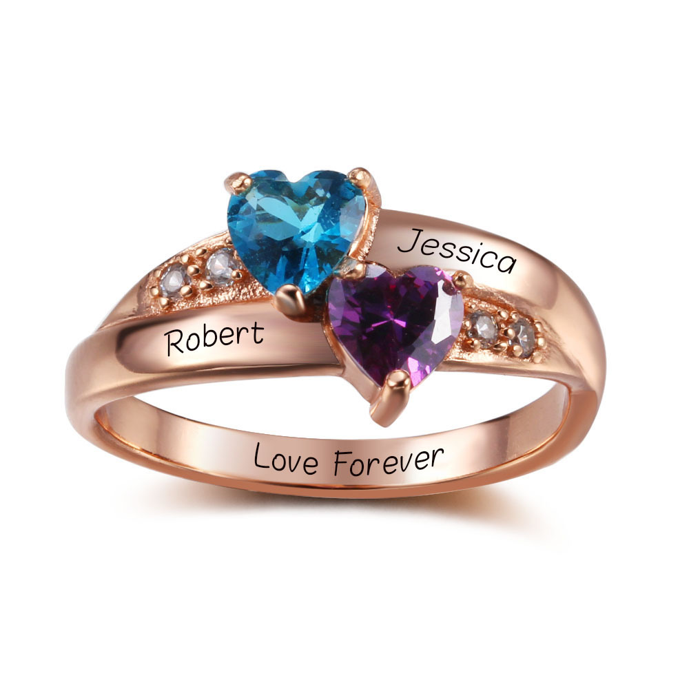 Bague 2 Prénom Personnalisé avec Pierre de Naissance