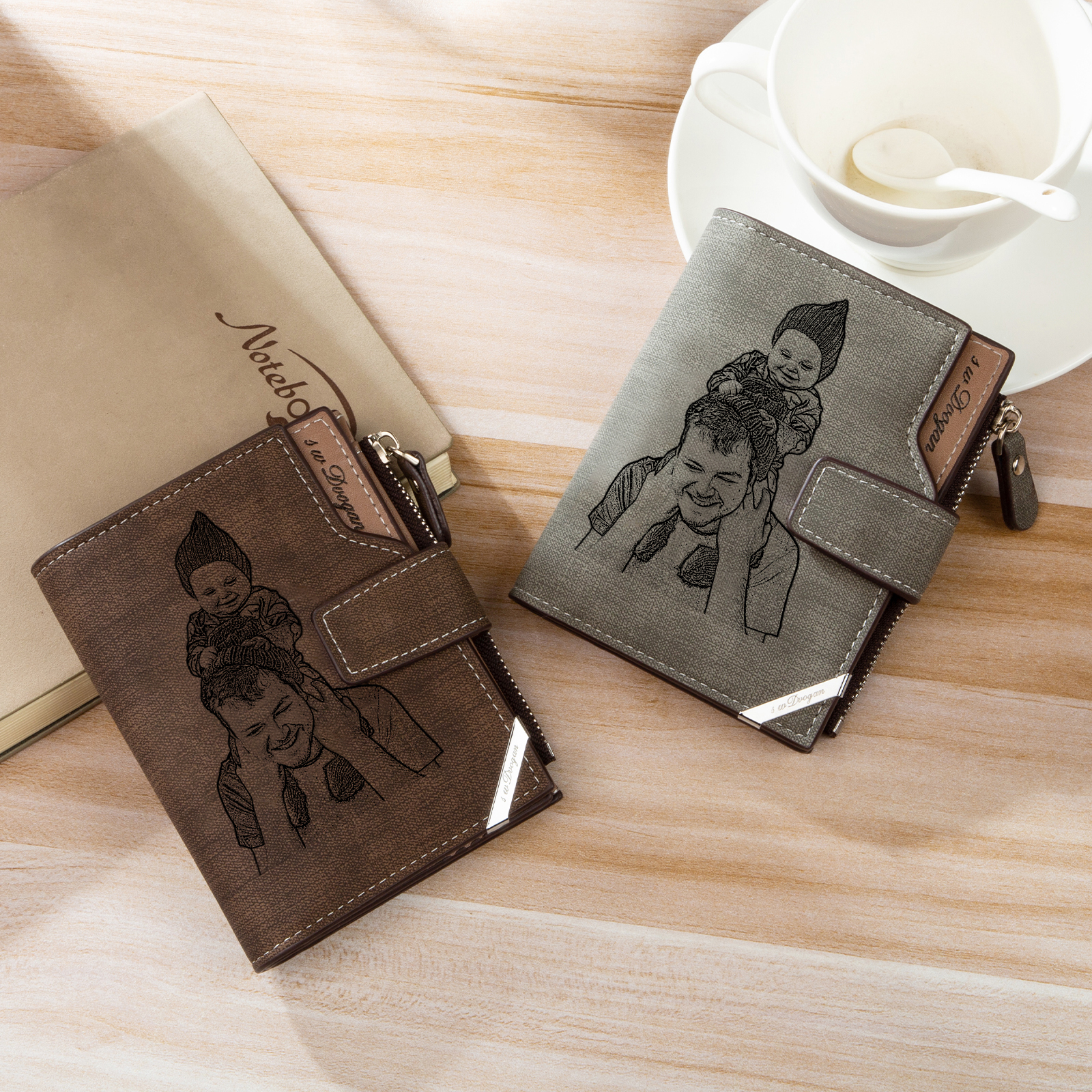 Portefeuille 1 Prénom Personnalisé avec Lettre et Photo Classique Homme Porte-Monnaie Carte