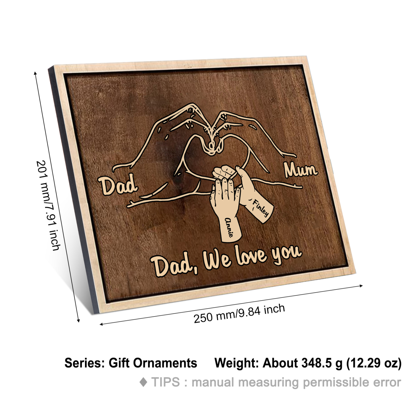 À Papi/Mamie- Cadre en Bois la Main dans la Main 4 Prénoms Personnalisés avec Texte Cadeau pour Famille