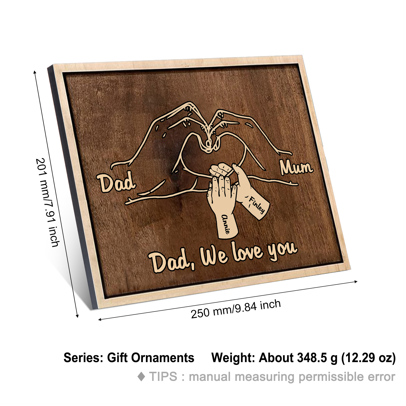 À Papi/Mamie- Cadre en Bois la Main dans la Main 4 Prénoms Personnalisés avec Texte Cadeau pour Famille