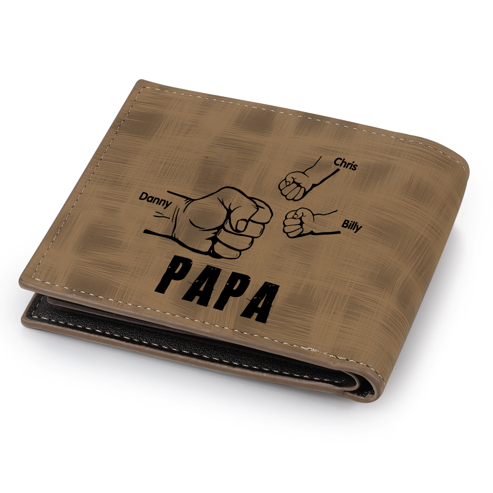 À mon Papa - Portefeuille Poings 3 Prénoms Personnalisés avec Photo Classique Homme Porte-Monnaie Carte