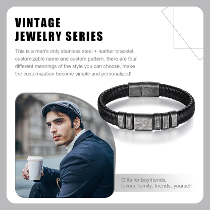 Bracelet Homme 5 Prénoms Personnalisés avec Photo