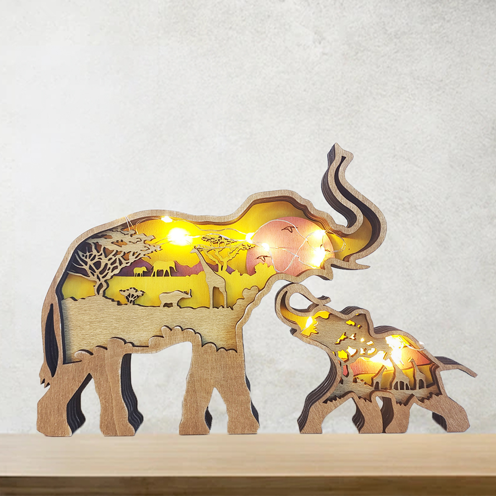 Bibelot En bois en Forme Eléphant sculpture 2 texte Personnalisé