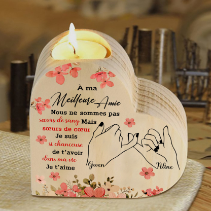 À Ma Meilleure Amie - Bougeoir en Bois 2 Prénoms Personnalisés sans bougie