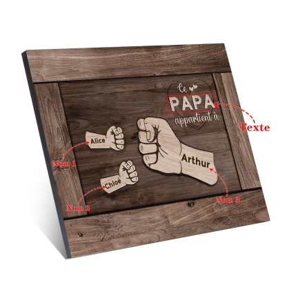 À Mon Papa/Papy-Cadre Imprimé en Bois Poings 3 Prénoms Personnalisés avec Texte