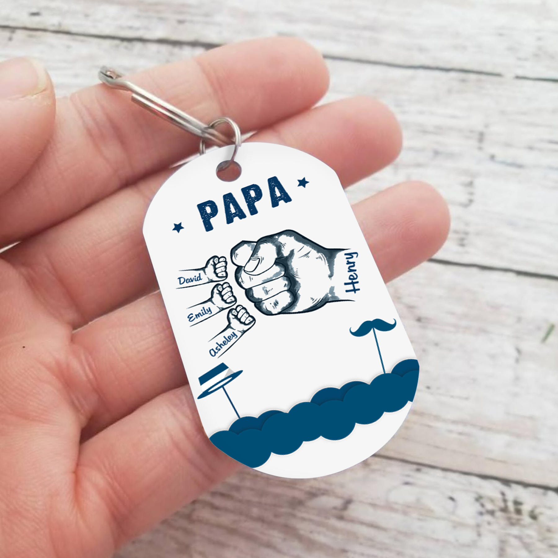 À Papa/Papi - Porte-Clés Poings 4 Prénoms Personnalisés