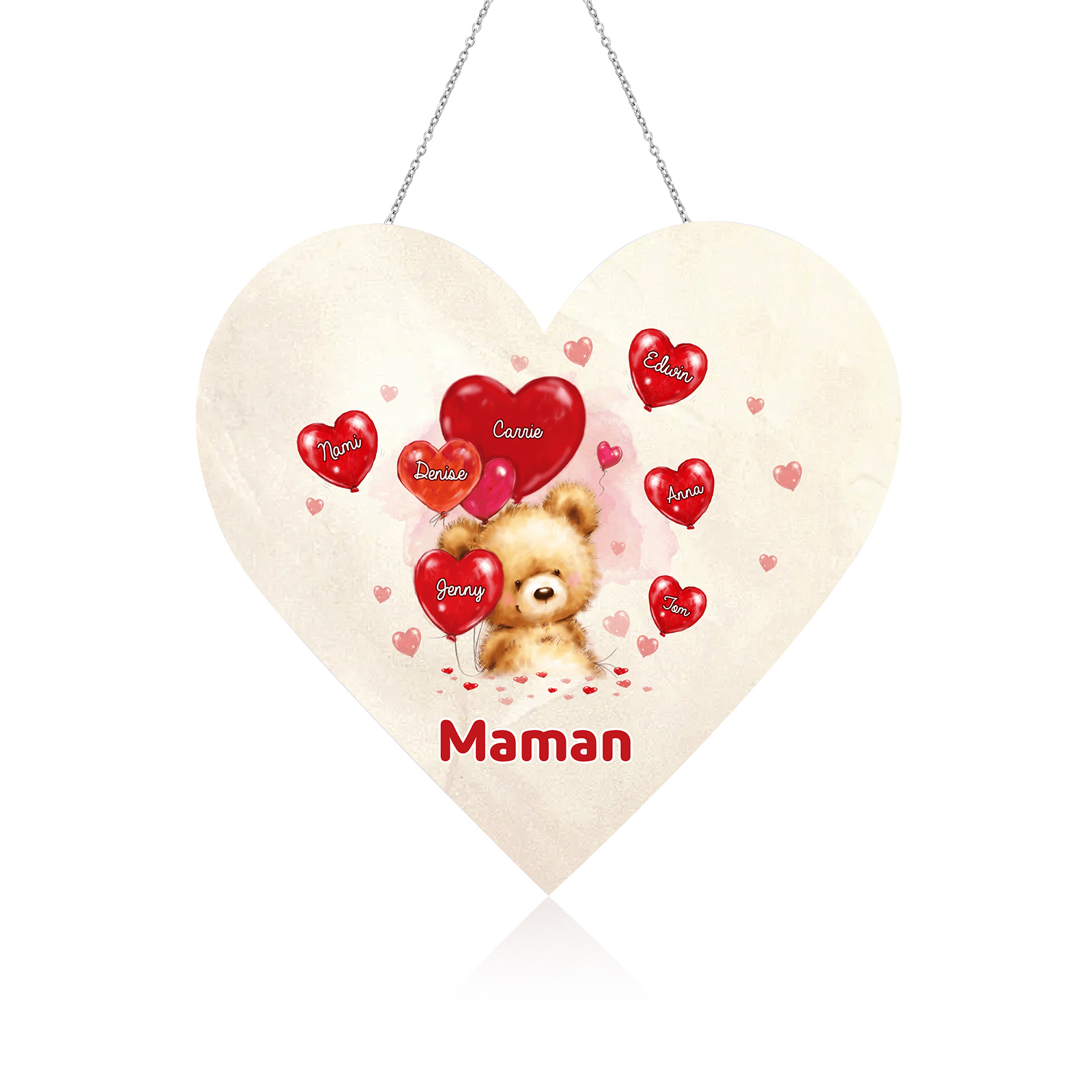 À Maman/Mamie - Veilleuse Cœur Décoration Ours 7 Prénoms Personnalisés avec 1 Texte