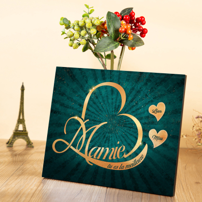 À ma Mamie - Cadre en Bois Cœur 1-6 Prénoms Personnalisés