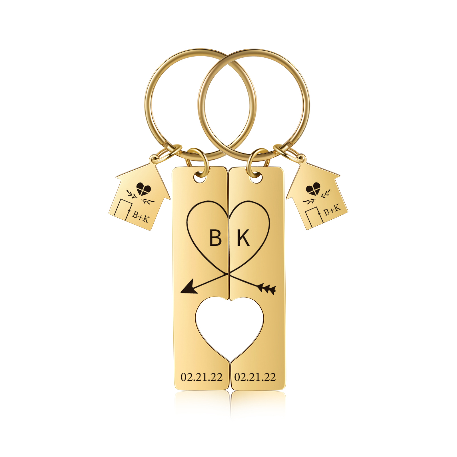 Porte-Clés 2 Lettres et 2 Dates Personnalisées pour Couple