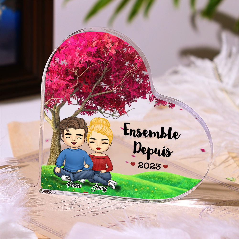 Plaque Acrylique en Forme de Cœur 2 Prénoms Personnalisés avec Année pour Couple