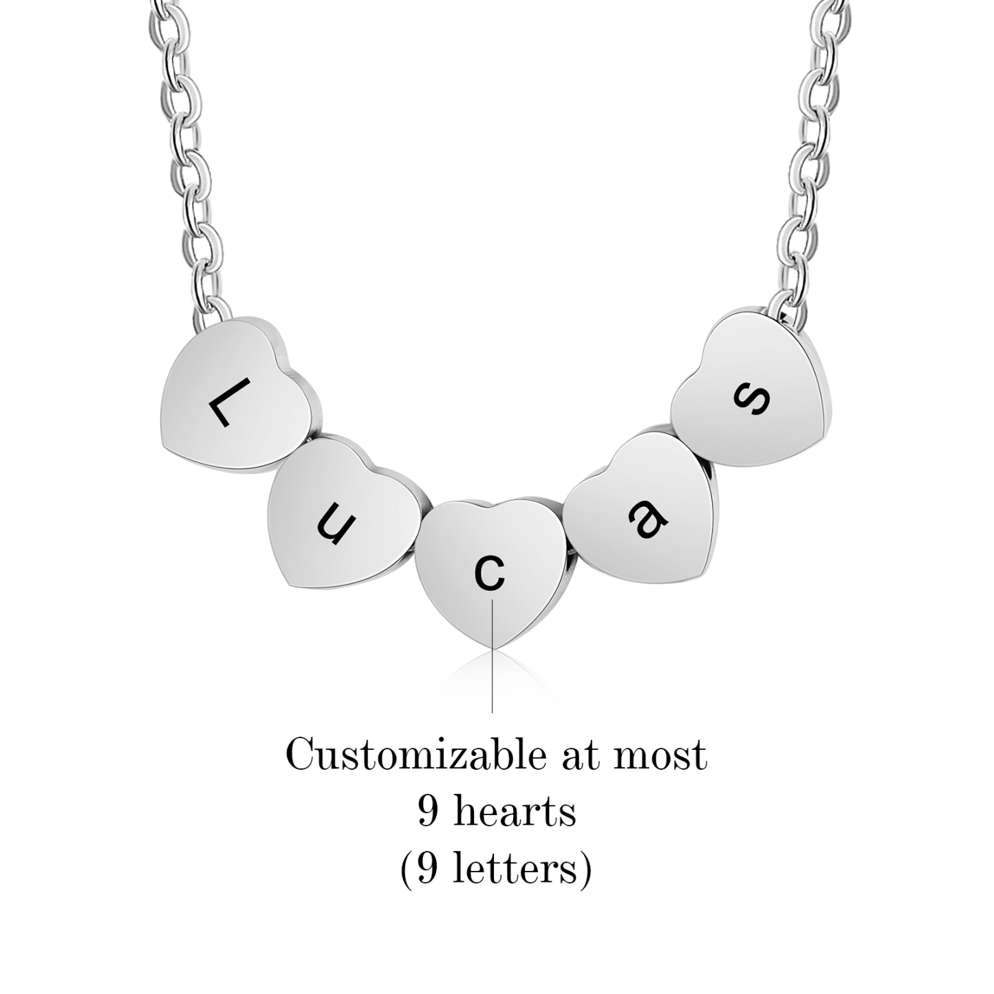 Collier Cœur pendentif 9 lettre Personnalisé
