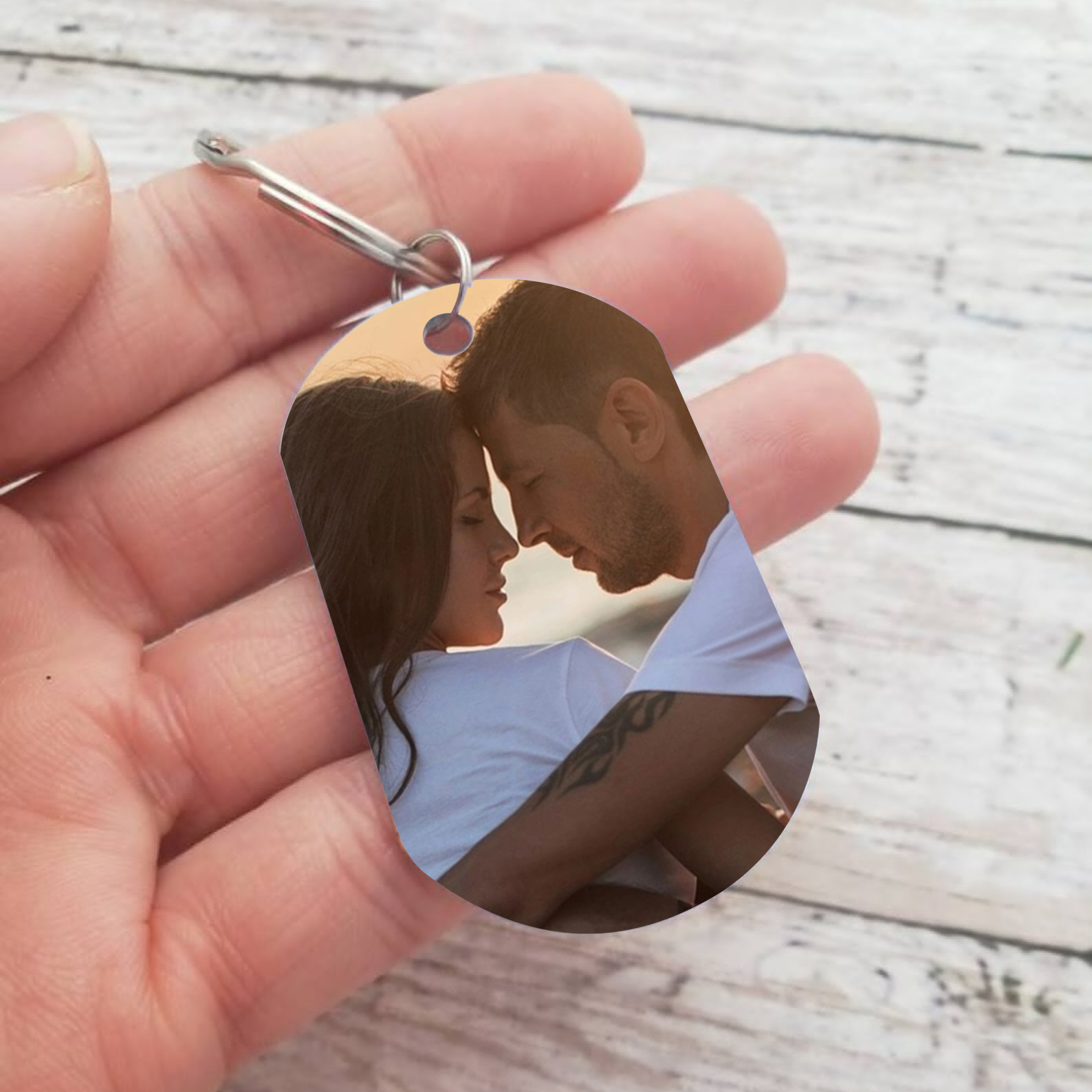 Porte-Clés 2 Prénoms et 1 Photo Personnalisés pour Couple