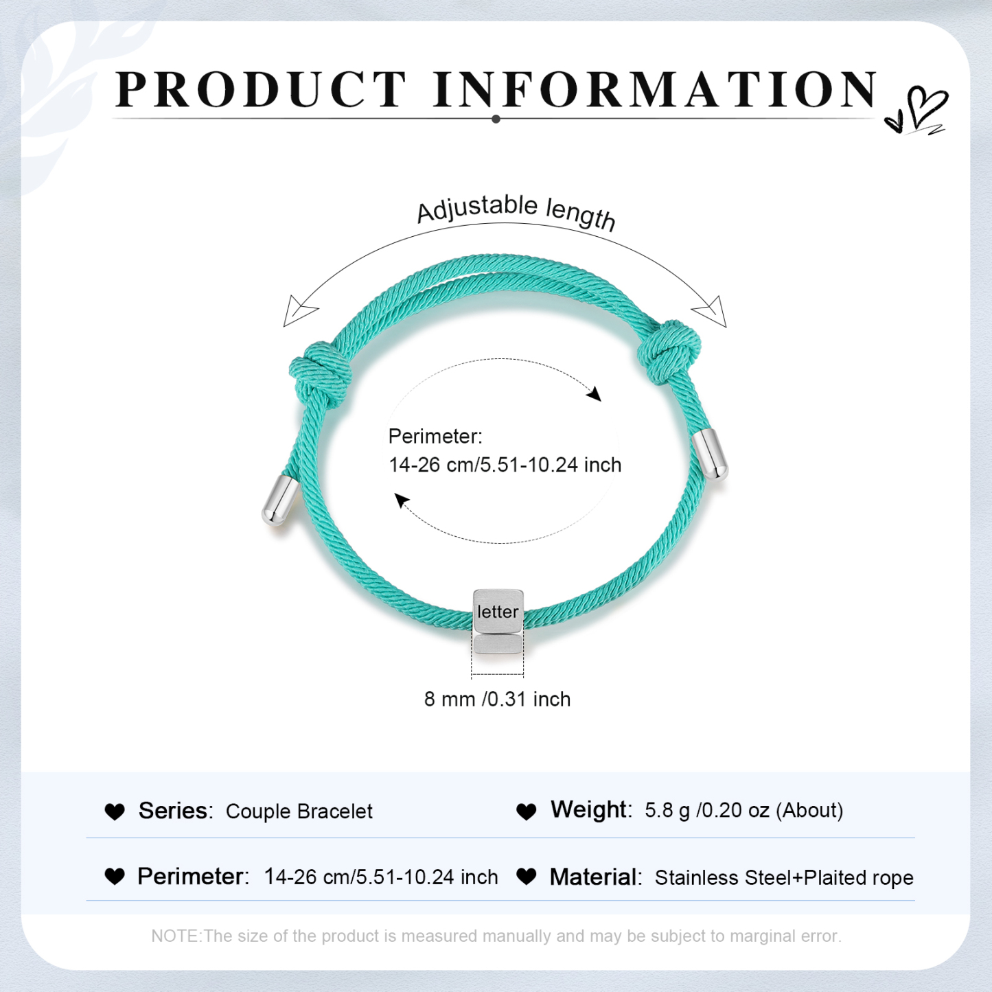 Bracelet Initiale 1 Lettre Personnalisée pour Couple｜Jessemade