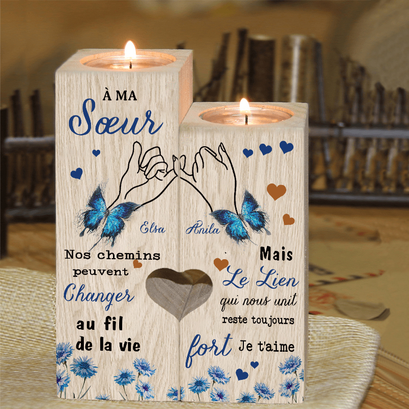 À Ma Sœur - Bougeoir en Bois 2 Prénoms Personnalisés sans bougie
