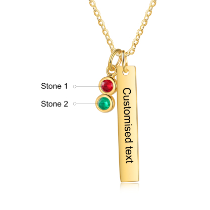 Collier Barre 1 Texte Personnalisé avec 2 Pierres de naissance Collier Femmes