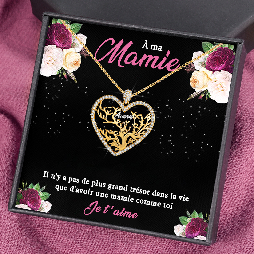 À ma Mamie- Collier Pendentif Arbre de vie Arbre généalogique 1 prénom