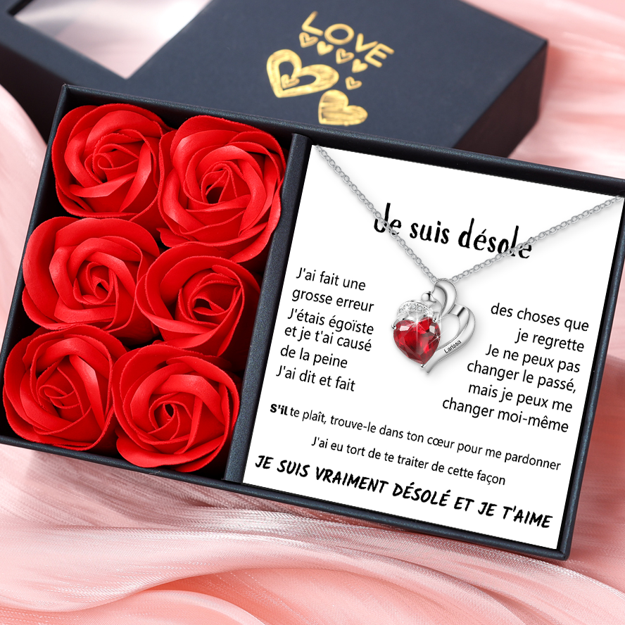 Collier d'Excuses Cœur 1 Prénom Personnalisé avec Pierre de Naissance