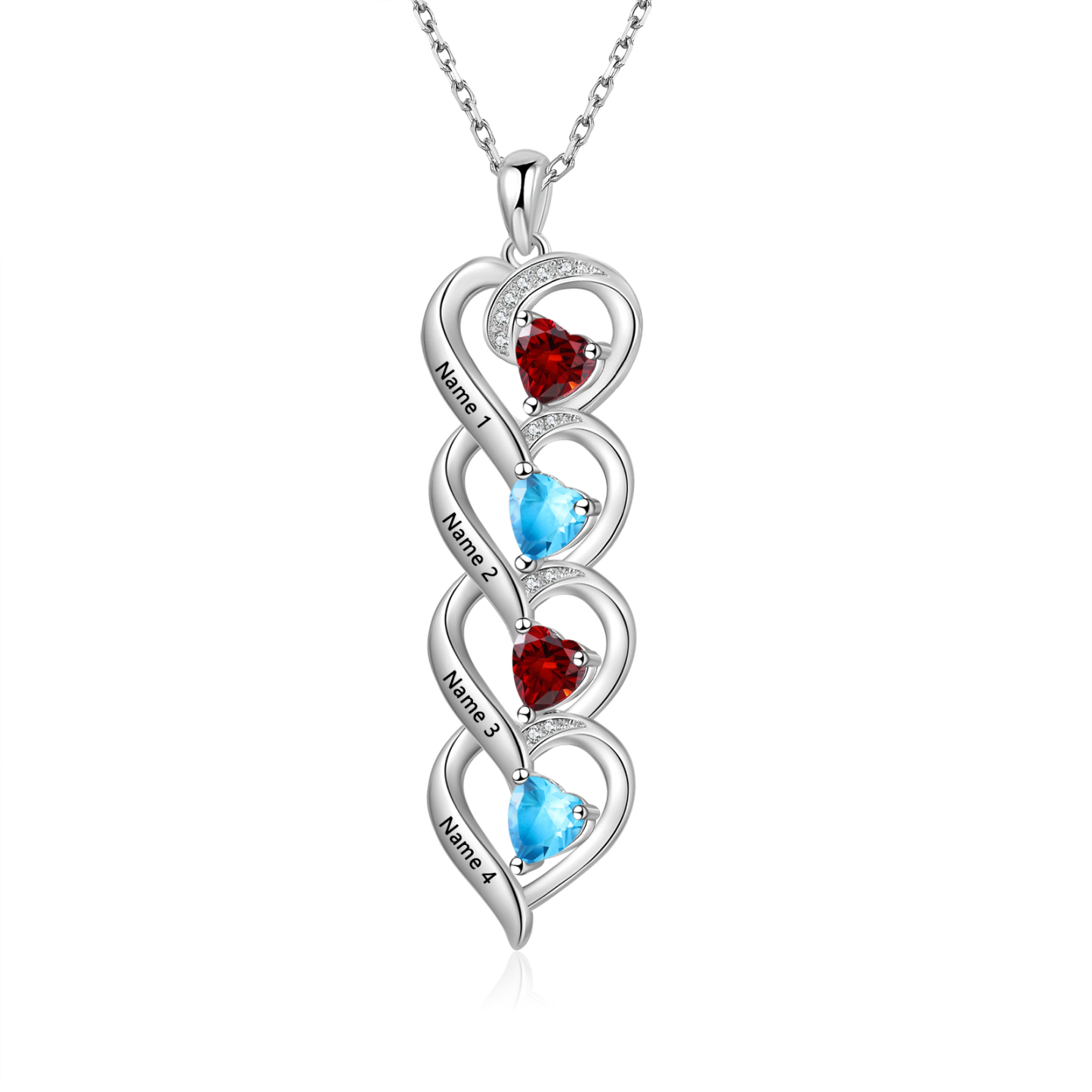 Collier Pendentif Cœur 4 Prénoms Personnalisés Collier Femmes