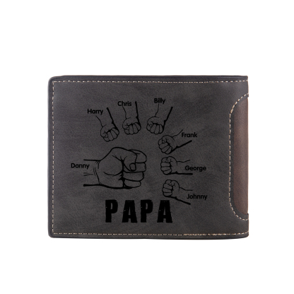 À mon Papa - Portefeuille Poings 7 Prénoms Personnalisés avec Photo Classique Homme Porte-Monnaie Carte