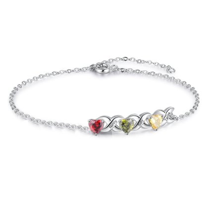 Bracelet à Breloque 3 Prénoms Personnalisé avec 3 Pierres de Naissance
