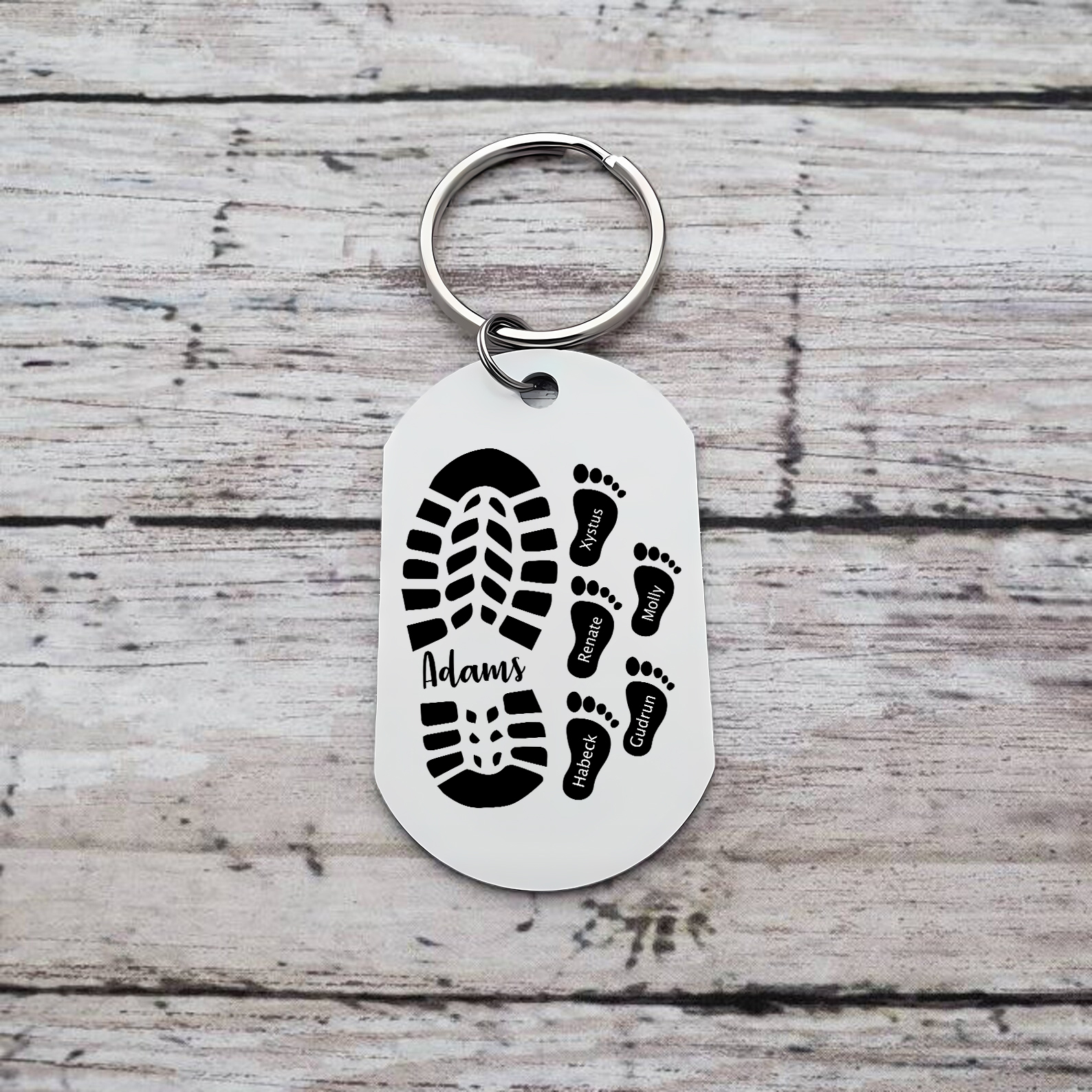 3PCS-Porte-Clés Pieds Bébé 6 Prénoms Personnalisés pour Papa Papi Porte Cles gravés | Jessemade