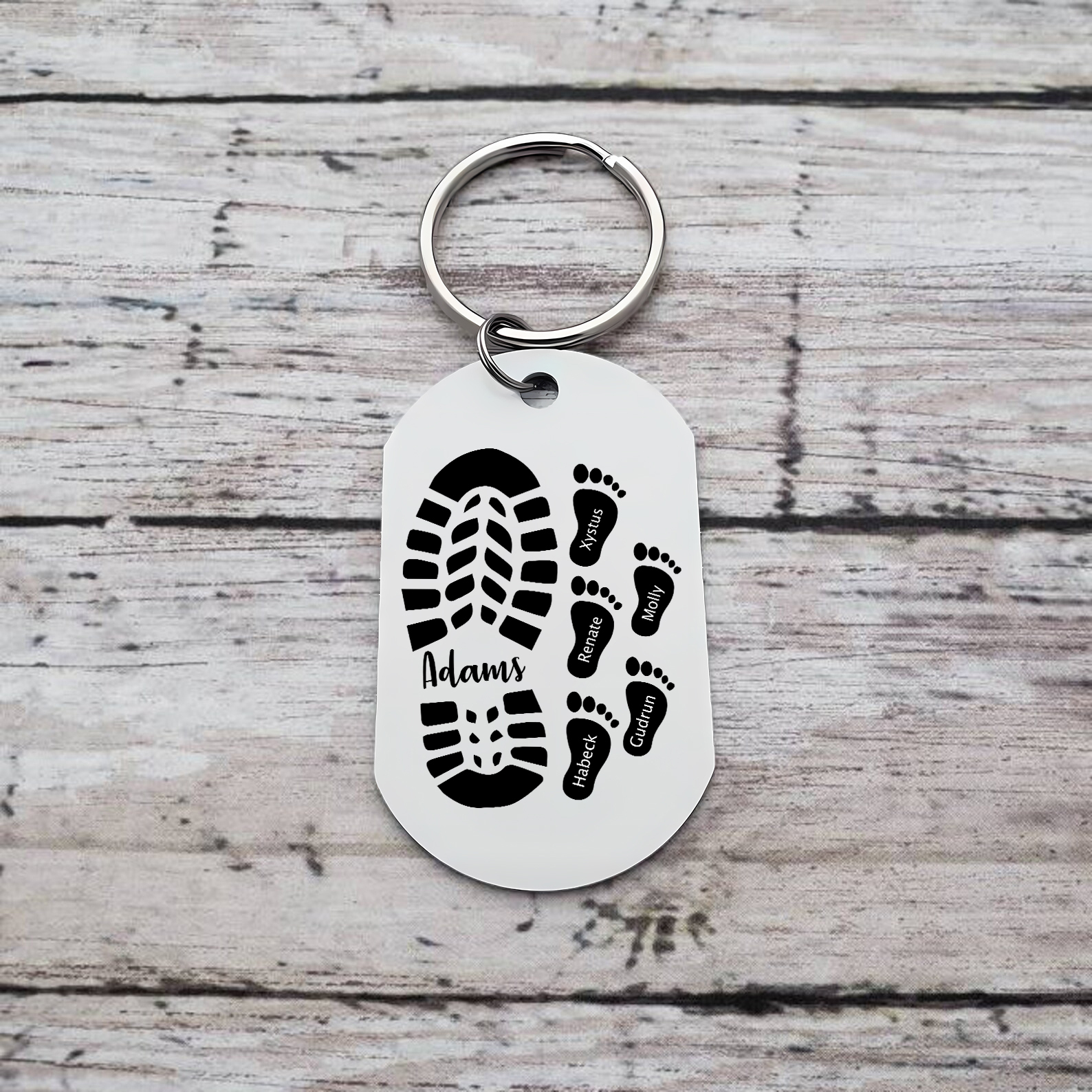 3PCS-Porte-Clés Pieds Bébé 6 Prénoms Personnalisés pour Papa Papi Porte Cles gravés | Jessemade