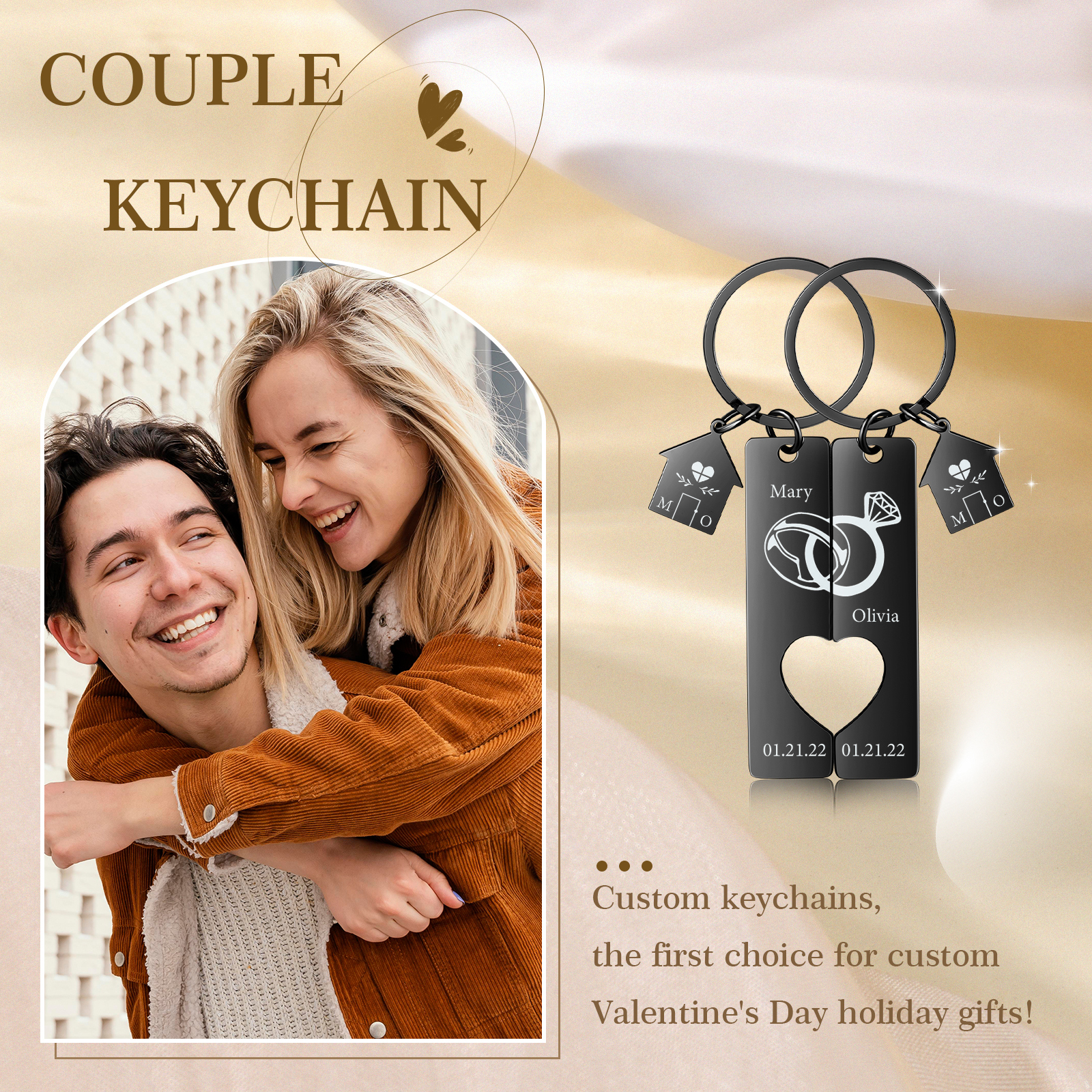 Porte-Clés 2 Prénoms et 2 Dates Personnalisés avec 2 Lettres pour Couple