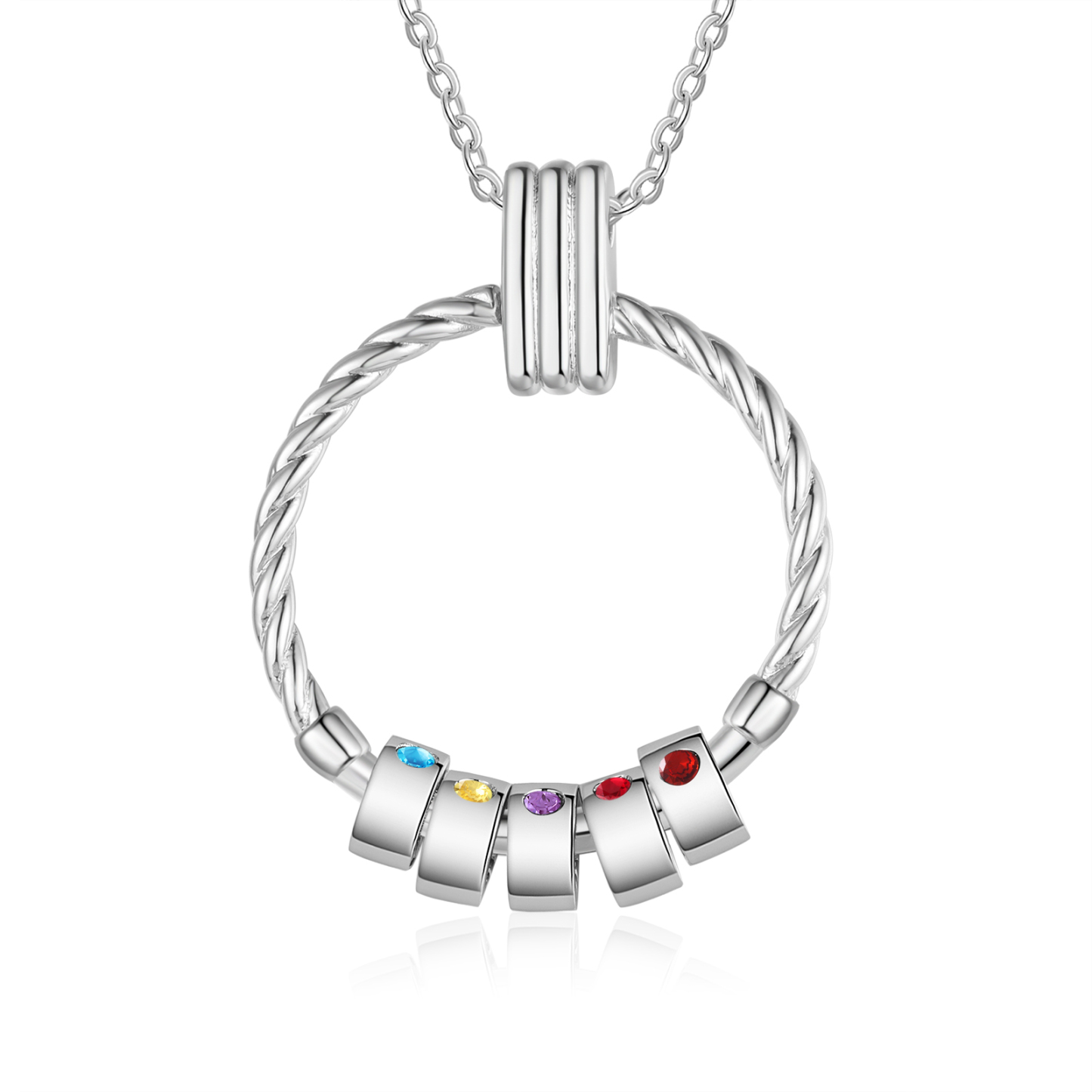 Collier Pendentif 5 Prénoms et Perles Personnalisés avec Pierres de Naissance Collier Femmes