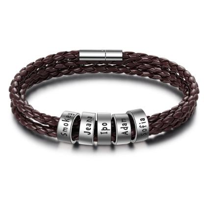 Bracelet Cuir tressé Prénom Personnalisé Bracelet Homme Avec 5 Perles