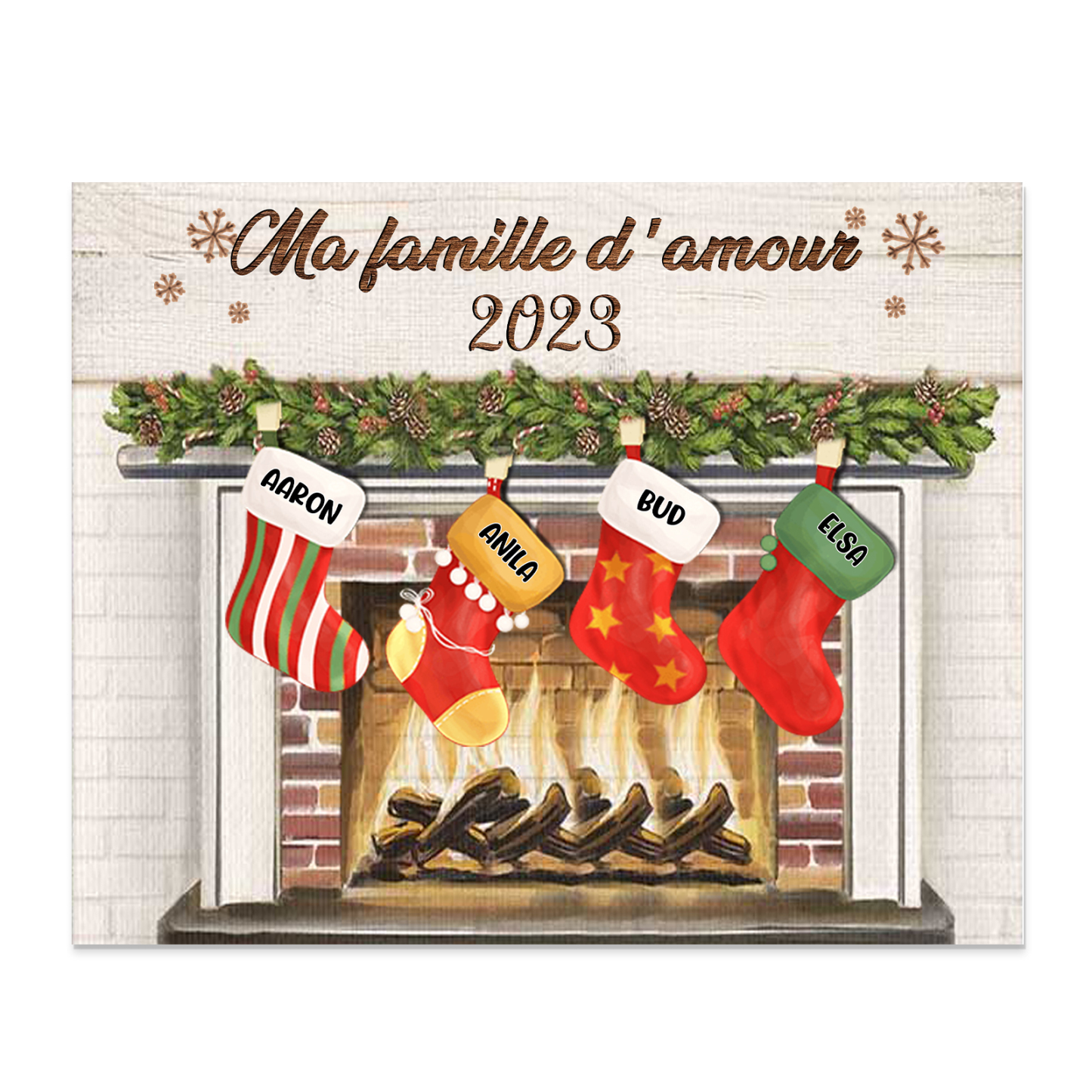 À ma Famille - Cadre en Bois de Noël 4 Prénoms Personnalisés avec Texte | Jessemade