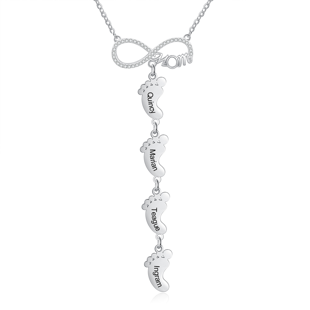 Collier Pieds Bébé 4 Prénoms Personnalisés Collier Infini pour Maman