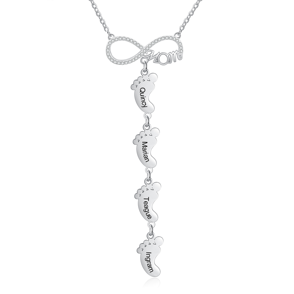 Collier Pieds Bébé 4 Prénoms Personnalisés Collier Infini pour Maman